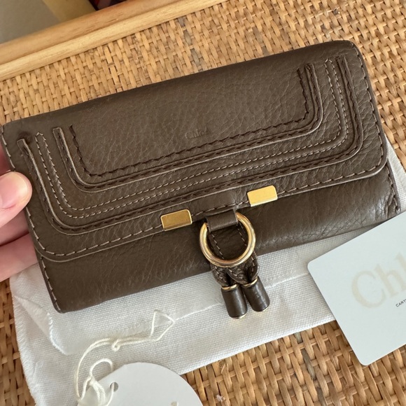 Chloe Marcie Long Wallet Bifold Purse Tassel Leather Gray Brown Taupe Authentic - Picture 2 of 14